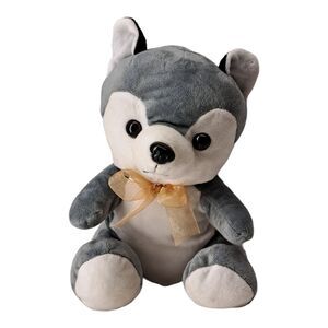 Siberian Husky Wolf Dog Plush Gray White Large 9" Sitting Calplush